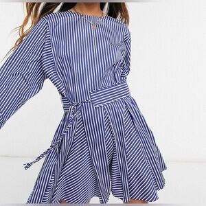 10 Crosby Derek Lam Navy Striped Long Sleeve Dress